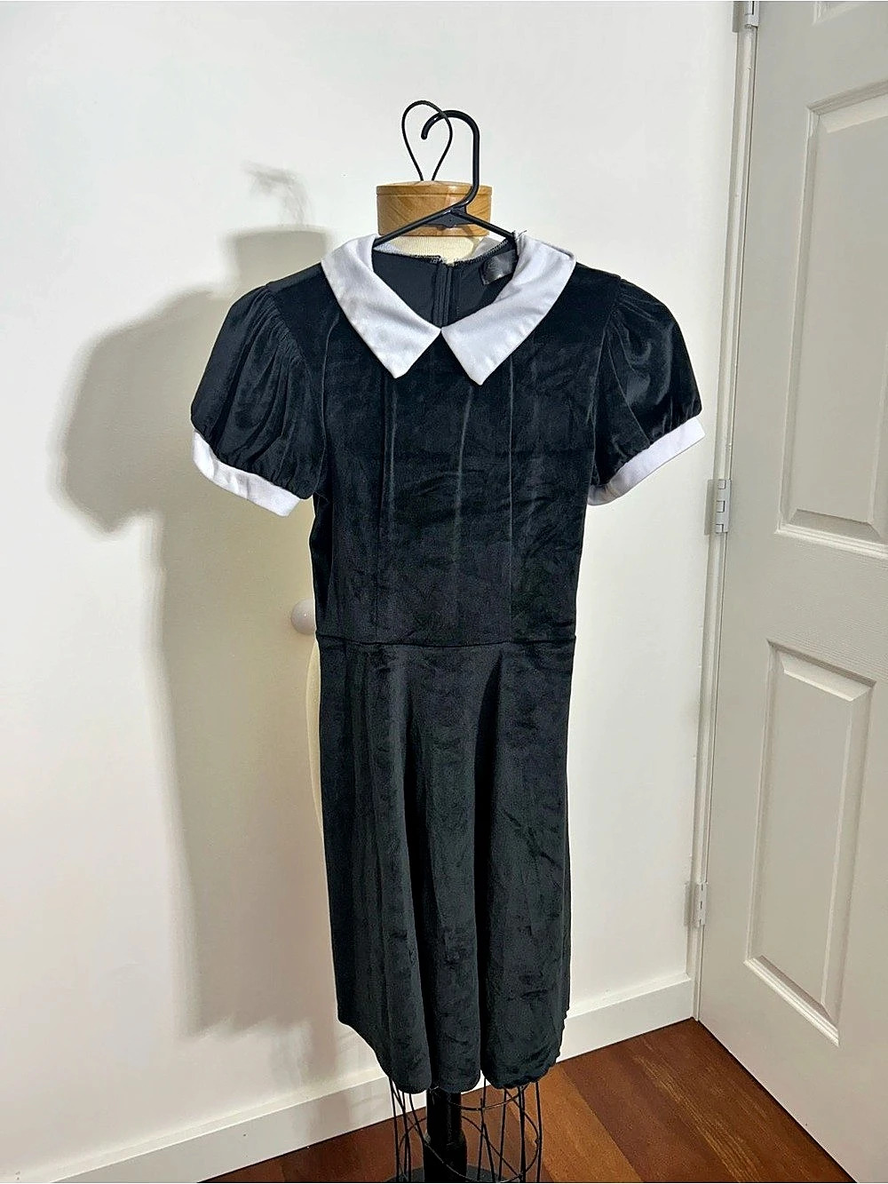 Black & White Collared Mini Dress Halloween Wednesday Costume Like New XS
